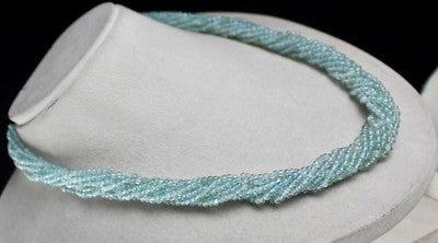 Natural Blue Aquamarine 380 Ct Round Beaded Sterling Silver Necklace