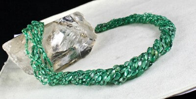 Antique Certified Natural Emerald 7 L 470 Ct Beads Cabochon Gemstone Necklace