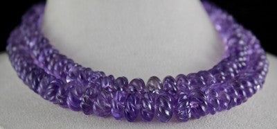 Certified Natural Amethyst Beads Carved Melon Necklace 886 Ct Purple Fashion