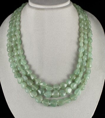 Natural Aventurine Jade 874 Ct Fancy Cabochon Beads Gemstone Necklace