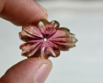 Certified Natural Multi Tourmaline 20.15 Ct Carved Flower Gemstone Loose Pendant