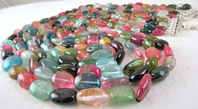 Certified Natural Multi Tourmaline Aquamarine 877 Ct Beads Long Party Necklace