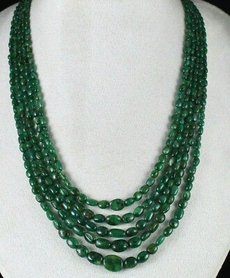Certified Natural Old Mines Emerald 398ct Beads 5 Line Nugget Stone Necklace