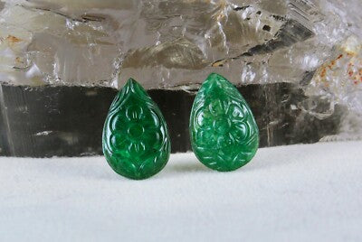 Certified Natural Pear Zambia Emerald 4 Pc 20.98 Ct Engraved Gemstone Set