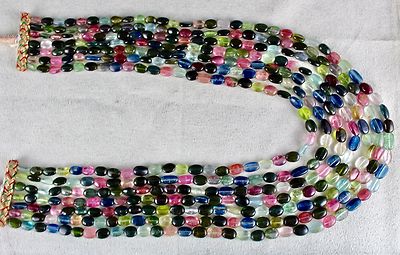 Certified Natural Multi Tourmaline 700ct Beads Cabochon Gemstone Necklace