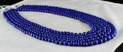 Certified Natural Blue Lapis Lazuli 851 Ct Beads Round 9mm Gemstone Necklace