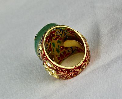 Certified Natural Colombian Emerald 132.50ct 22k Gold Jadau Diamond Ladies Ring