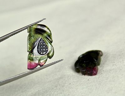 Natural Multi Tourmaline Carved 3 Pcs 28.26ct Gemstone For Designing