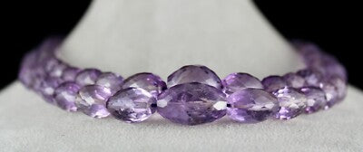 Certified Natural Amethyst 843ct Beads Oval Faceted Fashion Necklace