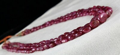 Certified Natural Ruby Beads Necklace 438ct Long Cabochon Fashion Jewelry