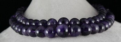Natural Amethyst Beaded Necklace 2 Line 1705 Carats Big Round Gemstone Strings