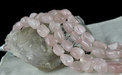 Natural Rose Quartz Nugget Necklace 2 Line, 1109 Ct Gemstone Beaded Strings