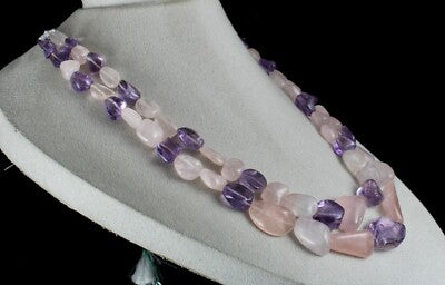 Natural Amethyst 908ct Rose Quartz Polished Rough Gemstone Beads Necklace