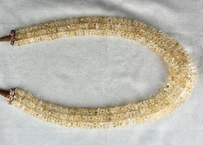 Citrine Melon Carved Beads Necklace 778 Ct Semi Precious Gemstone Beaded