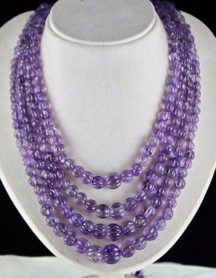 Natural Amethyst 906 Ct Carved Melon Beads Gemstone Antique Necklace