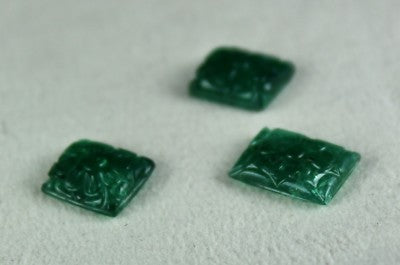 Certified Vintage Natural Emerald 12.97 Ct Carved Loose Gemstone Set
