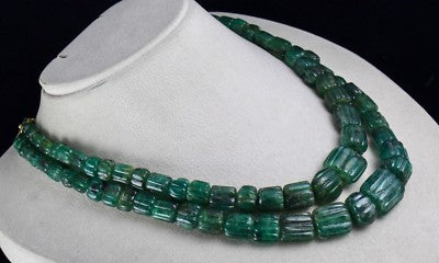Certified Vintage Natural 785 Ct Emerald Beads Green Gemstone Necklace