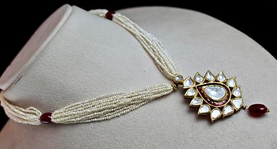 Certified Flat Big Natural Diamond 10ct Spinel Pearl 22k Gold Jadau Necklace