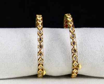 Pair Of Natural Flat Diamond 40.31ct 22k Gold Jadau Bangles For Ladies