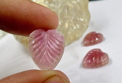 Natural Pink Tourmaline 37.65 Ct Carved Heart Gemstone Pendant Earring Ring