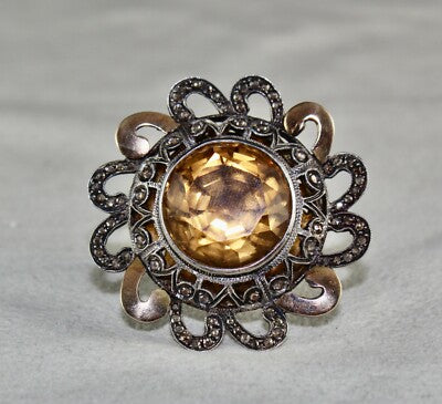 Certified Natural Yellow Citrine 10ct Diamond 18k Gold Ring In Sterling Silver