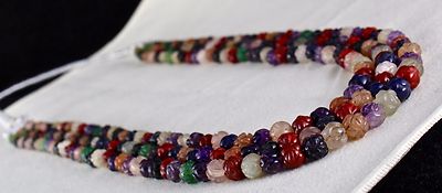 3 Line Multi Semi-precious Carved Beads Gemstone Ladies Necklace 463ct