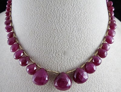 Certified Ruby 89ct Faceted Heart Drops Gemstone Necklace 39pc Fashion