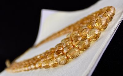 Certified Natural Citrine Beads Necklace 5l 1222ct Faceted Oval Yellow Gemstone