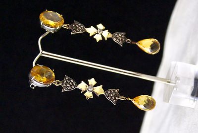 Certified Yellow Citrine 10ct Natural Diamond 18k Gold Sterling Silver Victorian