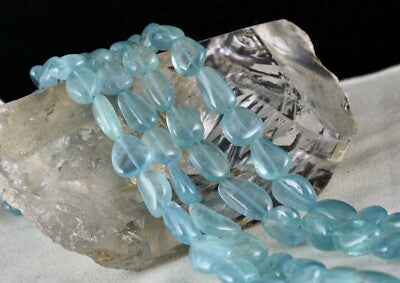 Certified Natural Blue Aquamarine 559 Ct Bead Necklace Tumble Gemstone String 2l
