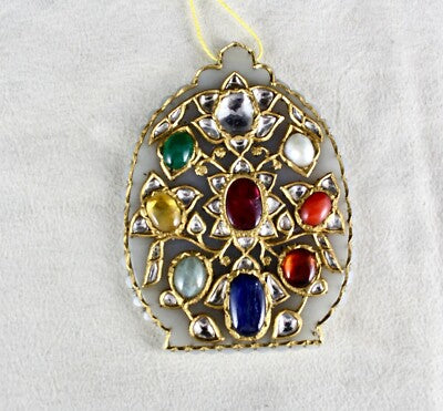 Certified Old Nephrite Jade 10ct Navratan Stone Natural Diamond 22k Gold Pendant