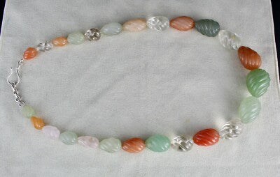 Natural Semi Precious Gemstone Melon Beads Necklace 901 Cts Sterling Silver