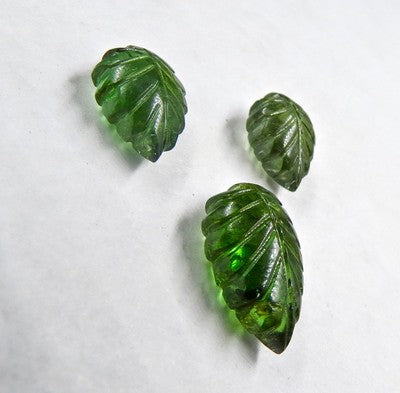 Natural Green Tourmaline Carved Leaves Loose Gemstone 18.30 Ct Earring Pendant