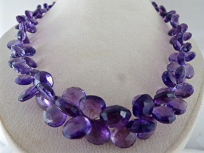 Certified Natural Amethyst 498ct Beads Teardrops Sterling Silver Party Necklace