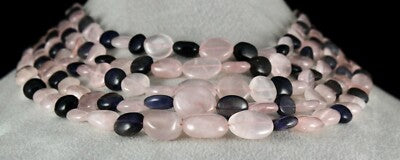 Natural Rose Quartz 826 Ct Iolite Beads 5 Line Fashion Gemstone Necklace