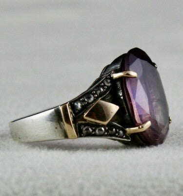 Natural Ametrine 10ct Oval Cut Natural Diamond 18k Gold Silver Vintage Ring