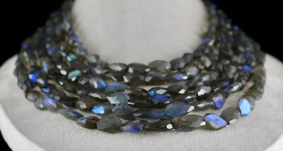 Certified Natural Black Labradorite 1504 Ct Faceted Gemstone Beads Necklace