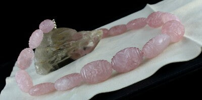 Certified Big Natural Rose Quartz 1488ct Carved Beads Sterling Silver Necklace