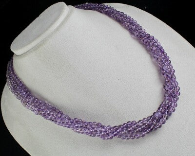 Elegant 562ct Natural Amethyst Round Beads 5 Line Gemstone Necklace For Women