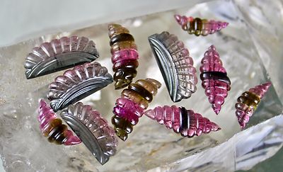 Certified Natural Multi Colour Tourmaline Carved 11 Pcs 71.75ct Gemstone Set