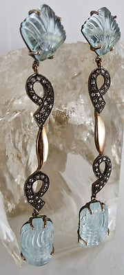 Certified 18k Gold Sterling Silver Natural Diamond Blue Aquamarine 92ct Earrings