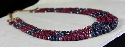 Certified Natural Blue Sapphire Ruby 755ct Melon Beads Gemstone Pearl Necklace