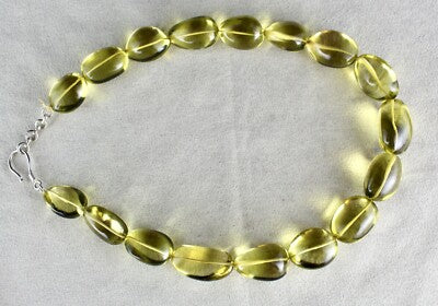 Certified Natural Green Gold Lemon Quartz 727 Carat Necklace Beads Tumble 27mm