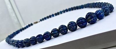 Natural Blue Lapis Lazuli Beads Necklace 390 Cts Carved Round Gemstone 1 Line