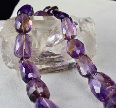 Certified Natural Ametrine 1088 Ct Faceted Beads Tumble Necklace Sterling Silver