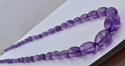 Natural Purple Amethyst Faceted Oval Necklace 550 Ct Gemstone Beads Finest