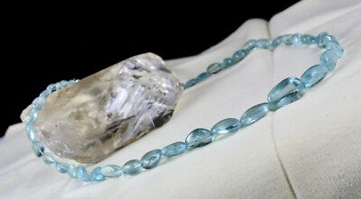 Certified Natural Blue Aquamarine 284 Ct Beaded Long Necklace For Women