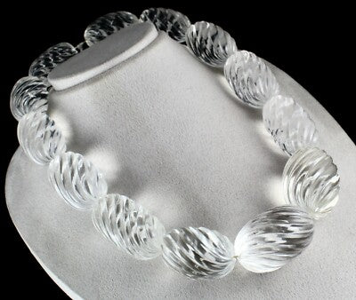 Certified Natural White Rock Crystal Quartz 3725 Ct Oval Beads 13 Pcs Gemstone