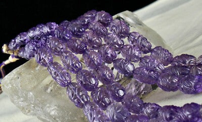 Certified Vintage Natural Amethyst 1152 Ct Carved Beads Purple Necklace