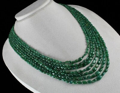 Certified Vintage Natural Emerald 471 Ct Green Gemstone Long Beads Necklace